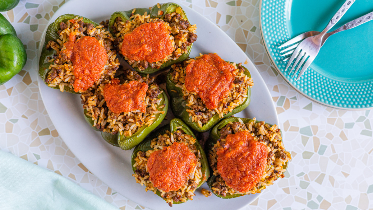 Ground Beef Stuffed Green Bell Peppers